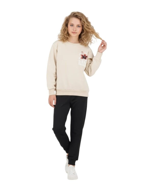 Παιδικό σετ φόρμας αχνούδιαστο μπεζ-μαύρο Simple pleasures