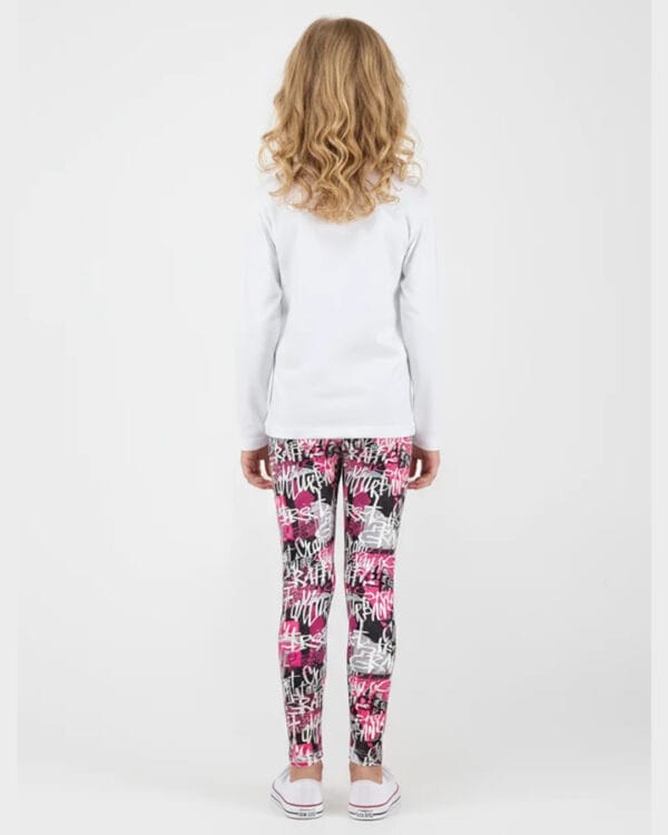 Παιδικό σετ αχνούδιαστο λευκό-φούξια/μαύρο με κολάν Rules - Image 2