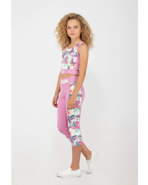 Παιδικό σετ μενεξεδί Floral με κολάν capri Allover variety - Image 2