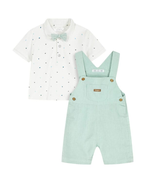 Βρεφικό σετ λευκό-βεραμάν με σαλοπέτα και παπιγιόν