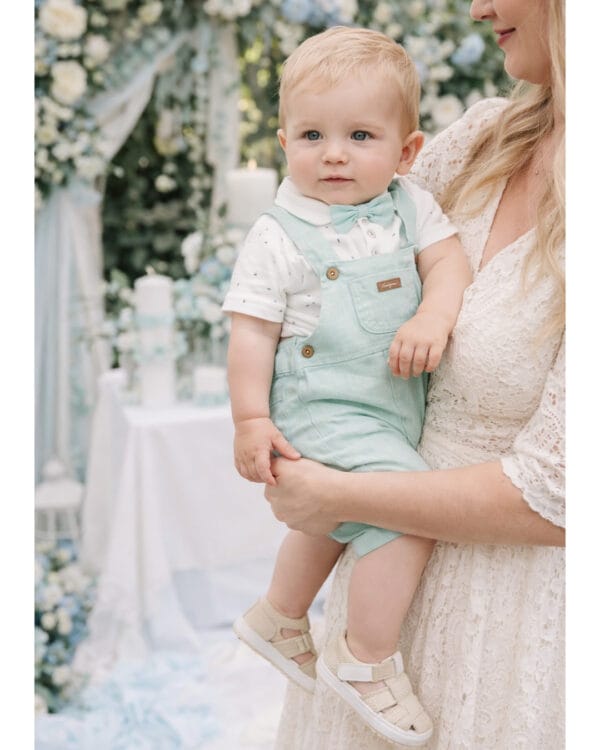 Βρεφικό σετ λευκό-βεραμάν με σαλοπέτα και παπιγιόν - Image 2