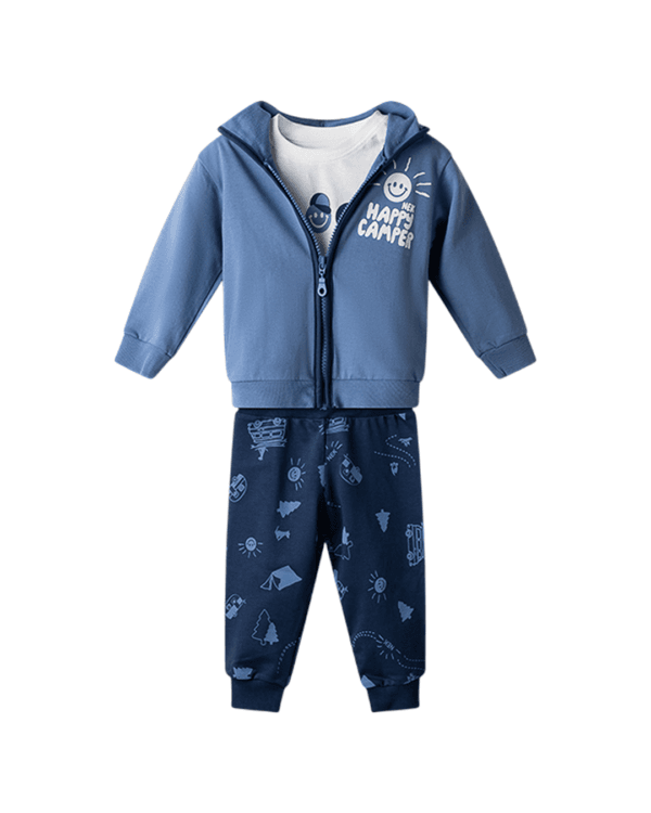 Βρεφικό σετ φόρμας αχνούδιαστο μπλε-λευκό με ζακέτα (3τμχ)