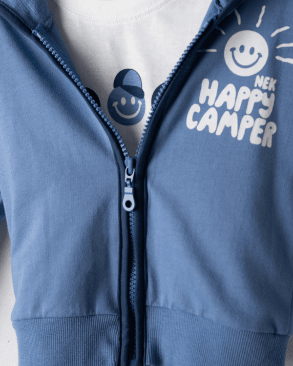 Βρεφικό σετ φόρμας αχνούδιαστο μπλε-λευκό με ζακέτα (3τμχ) - Image 2