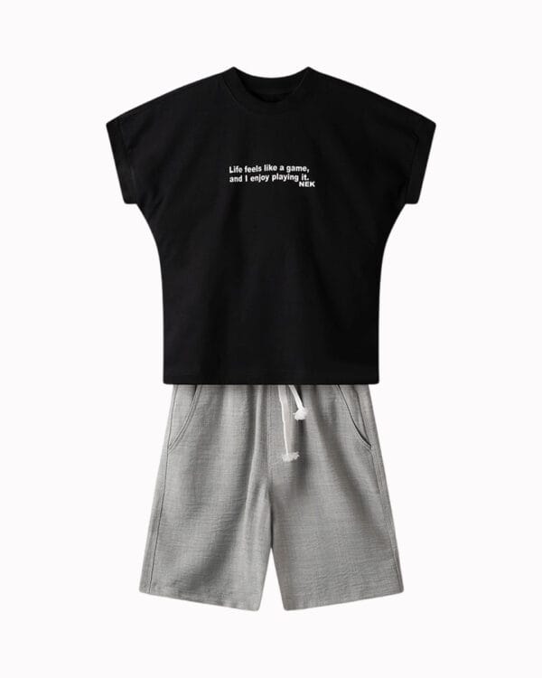 Παιδικό σετ μαύρο-γκρι με βερμούδα