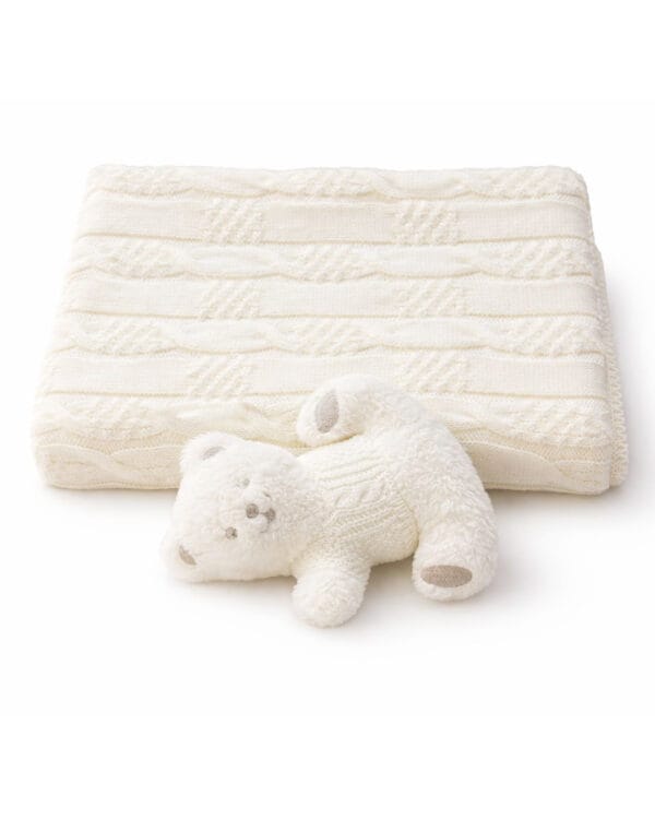 Βρεφική κουβέρτα πλεκτή ζαχαρί με αρκουδάκι 0,90x1,00 - Image 2