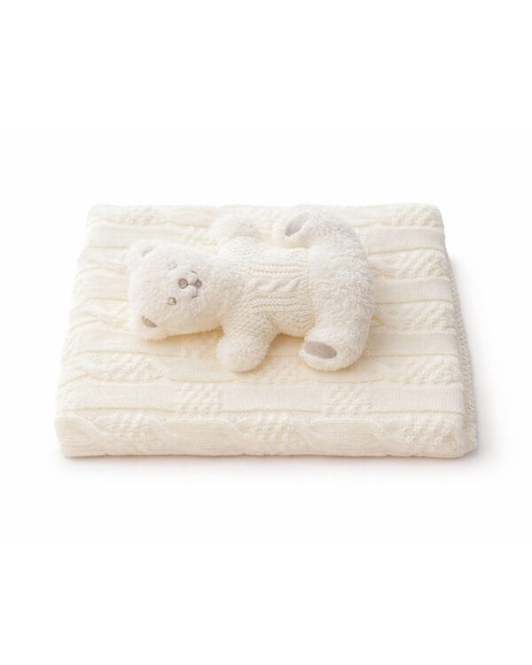 Βρεφική κουβέρτα πλεκτή ζαχαρί με αρκουδάκι 0,90x1,00