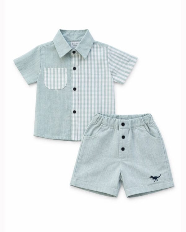 Βρεφικό σετ φυστικί ριγέ με πουκάμισο