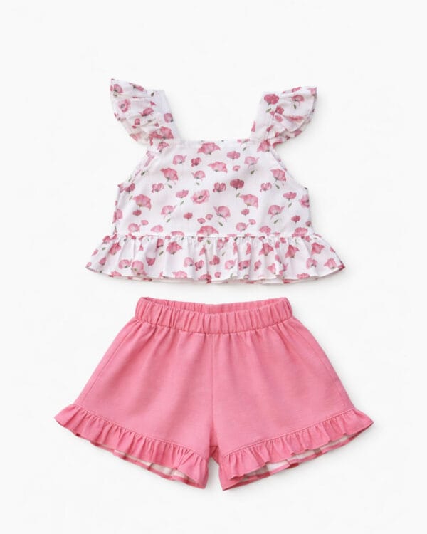 Βρεφικό-Παιδικό σετ λευκό-σάπιο μήλο Floral με σορτς