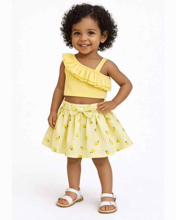 Βρεφικό σετ κίτρινο καρό Λεμόνια με φούστα - Image 2