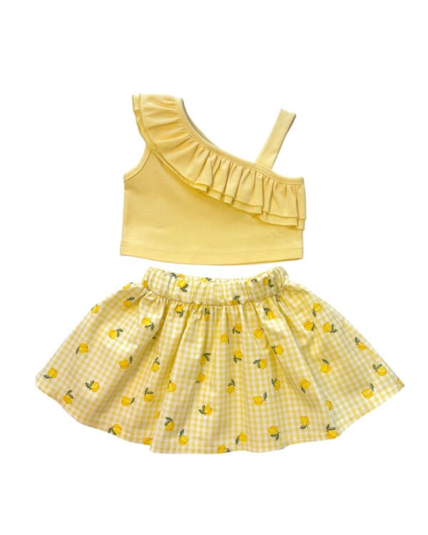 Βρεφικό σετ κίτρινο καρό Λεμόνια με φούστα