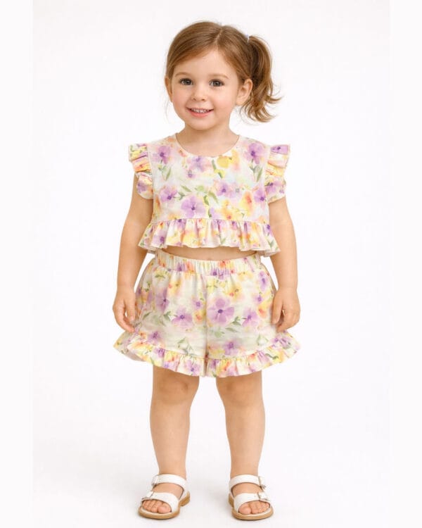 Παιδικό σετ floral με σορτς - Image 2