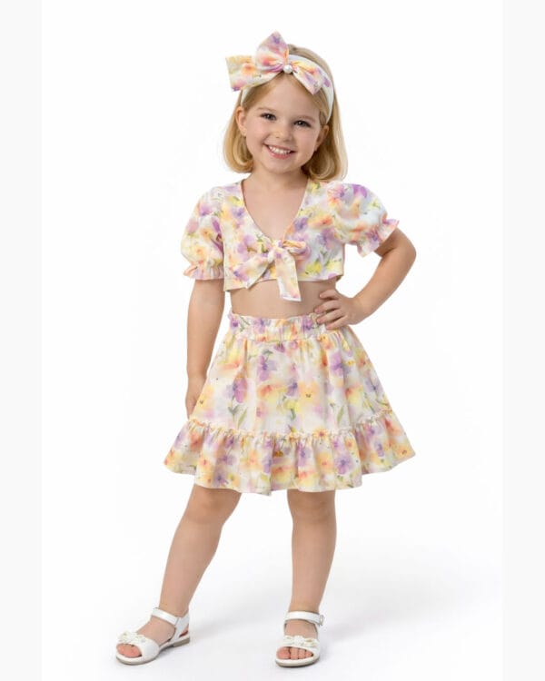 Παιδικό σετ floral με φούστα - Image 2