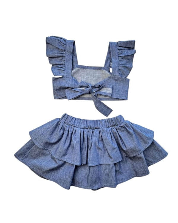 Παιδικό σετ total blue denim με φούστα - Image 3