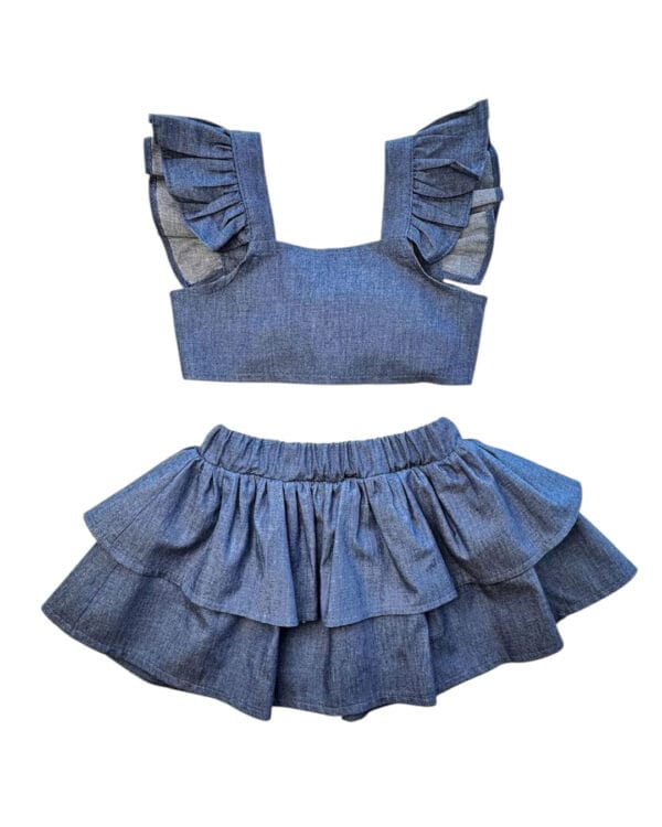 Παιδικό σετ total blue denim με φούστα