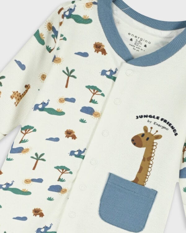 Βρεφικό φορμάκι λευκό-σιέλ πικέ Ζωάκια - Image 2