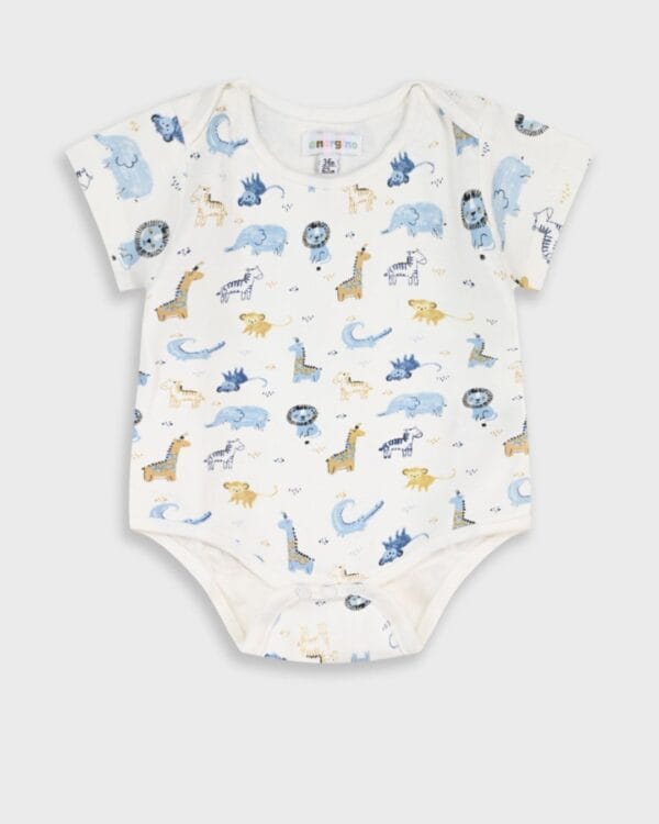 Βρεφικά κορμάκια λευκά-γαλάζια Ζωάκια (5τμχ) - Image 3