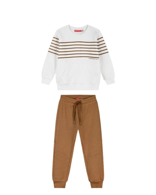 Παιδικό σετ φόρμας αχνούδιαστο λευκό-καφέ