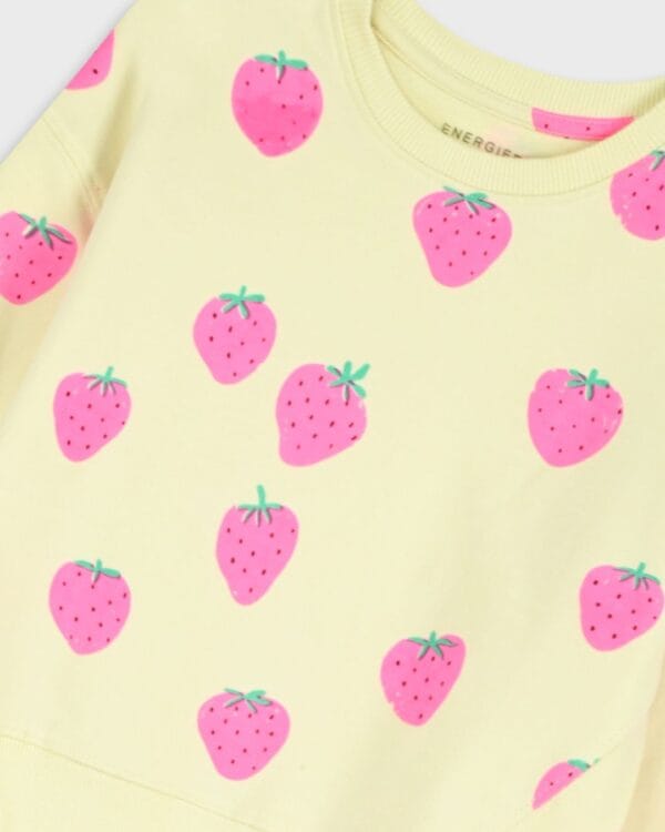 Παιδικό σετ φόρμας αχνούδιαστο κίτρινο-ροζ fluo Φράουλες - Image 2