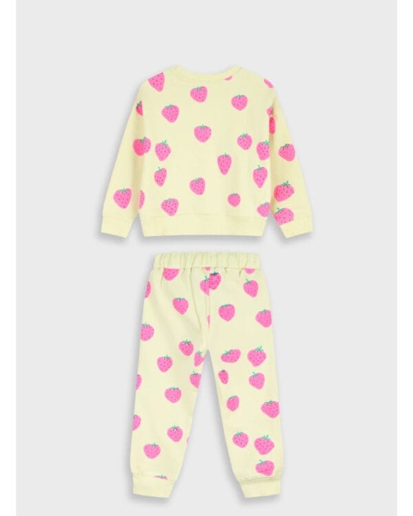 Παιδικό σετ φόρμας αχνούδιαστο κίτρινο-ροζ fluo Φράουλες - Image 3