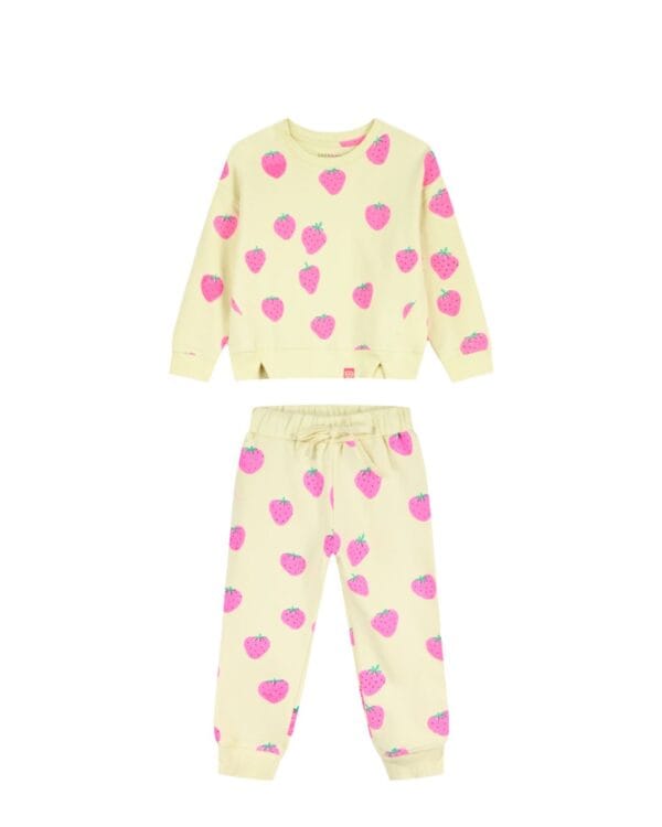 Παιδικό σετ φόρμας αχνούδιαστο κίτρινο-ροζ fluo Φράουλες