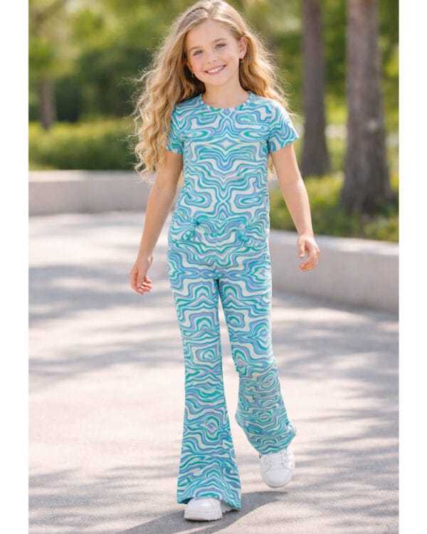 Παιδικό σετ allover emerald με κολάν καμπάνα - Image 2