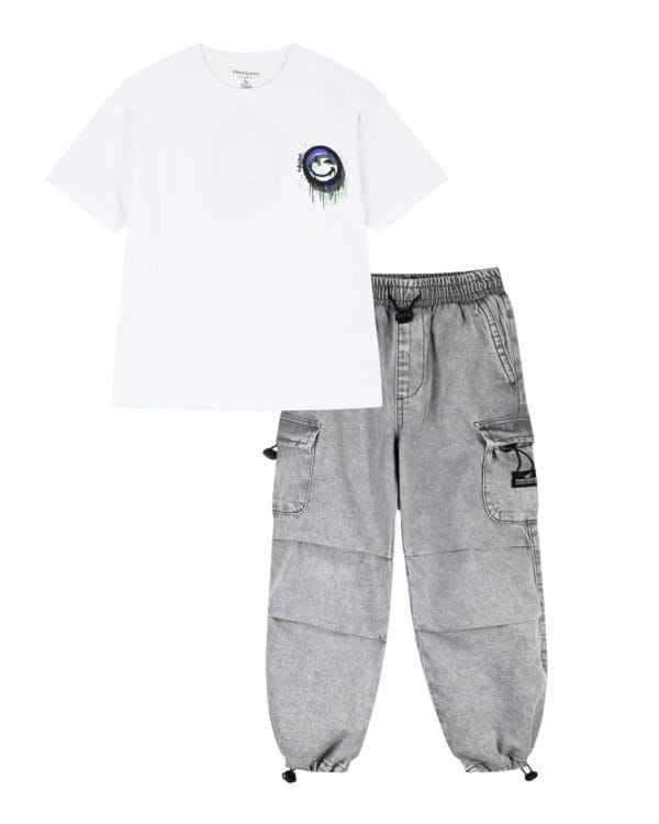 Παιδικό σετ λευκό-γκρι τζιν με λάστιχο στο τελείωμα