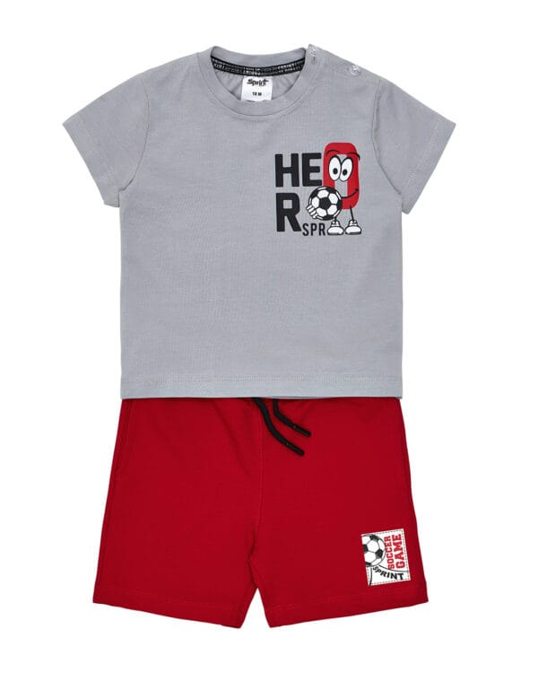 Παιδικό σετ γκρι-κόκκινο με σορτς Ποδόσφαιρο