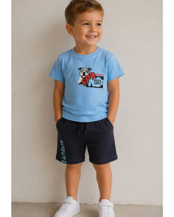 Παιδικό σετ γαλάζιο-ανθρακί με σορτς Rules limits - Image 3
