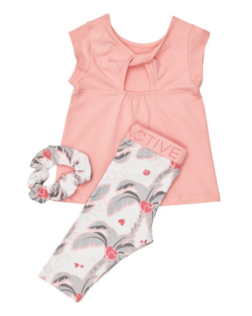 Παιδικό σετ σομόν με κολάν capri και scrunchie tropical - Image 5
