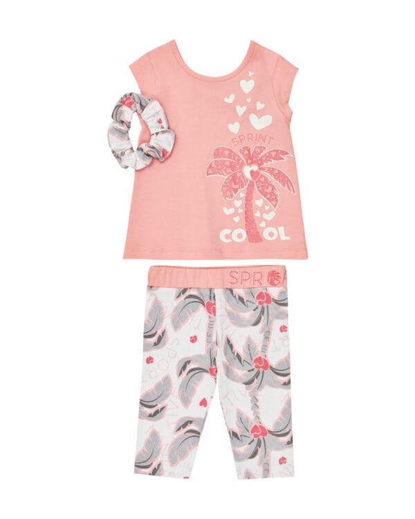 Παιδικό σετ σομόν με κολάν capri και scrunchie tropical