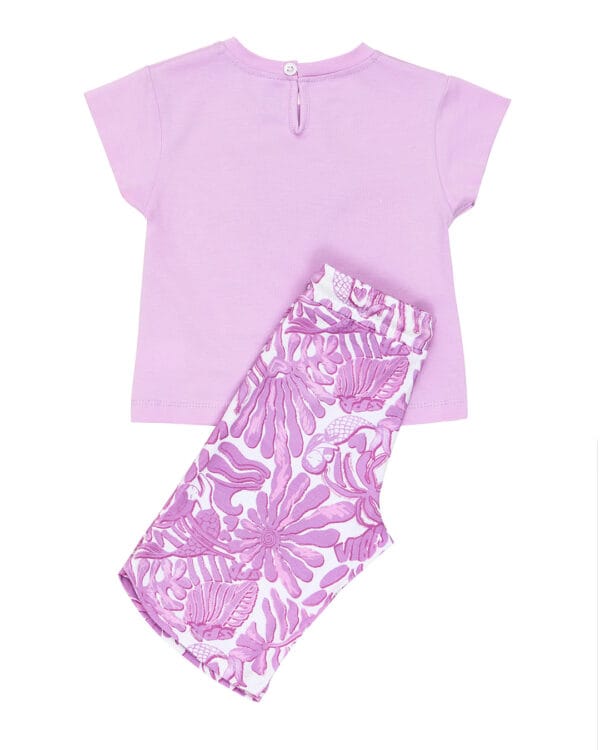 Παιδικό σετ λιλά με ανάγλυφη καρδιά, βερμούδα και scrunchie - Image 3