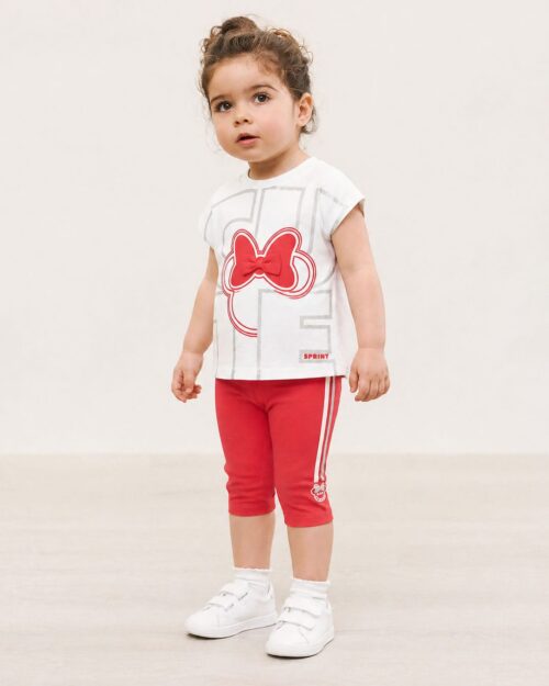 Παιδικό σετ λευκό-κοραλί με κολάν capri Minnie - Image 2