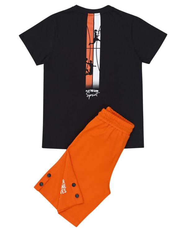Παιδικό σετ μαύρο-πορτοκαλί με σορτς Basket - Image 3