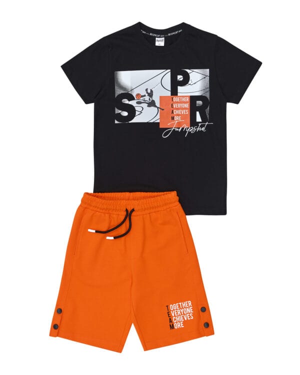 Παιδικό σετ μαύρο-πορτοκαλί με σορτς Basket