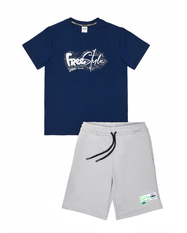 Παιδικό σετ μπλε σκούρο-γκρι με σορτς Skate boy
