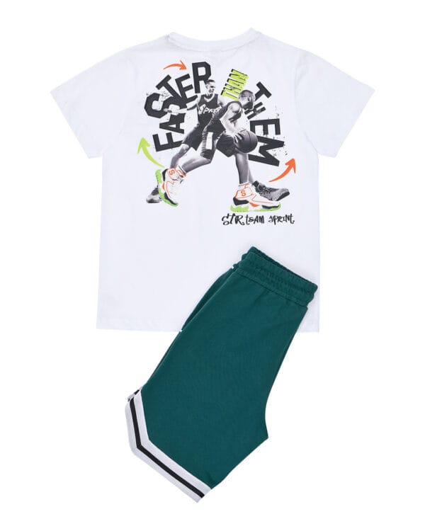 Παιδικό σετ λευκό-κυπαρισσί με σορτς Basket - Image 3