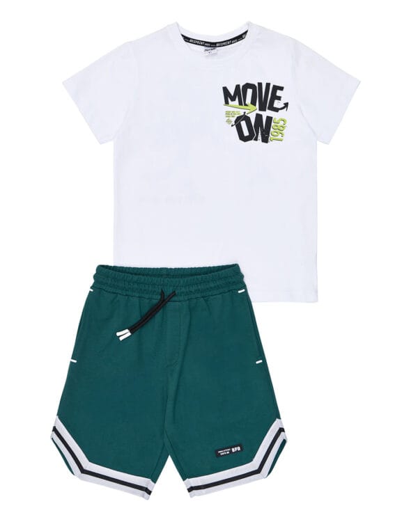 Παιδικό σετ λευκό-κυπαρισσί με σορτς Basket