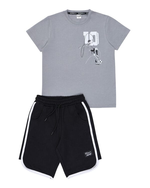 Παιδικό σετ γκρι-μαύρο με σορτς Football