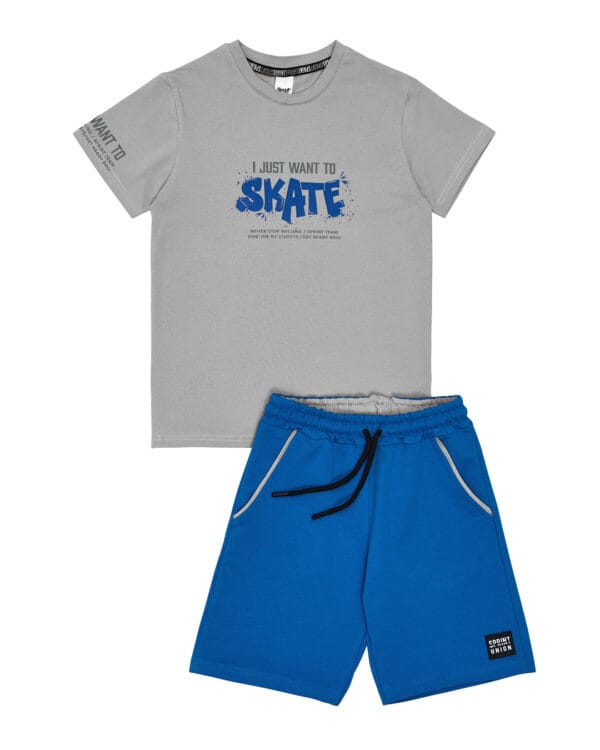 Παιδικό σετ γκρι-μπλε με σορτς Skate