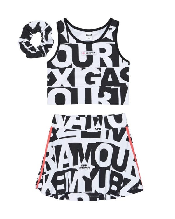 Παιδικό σετ λευκό-μαύρο με σορτς/φούστα και scrunchie