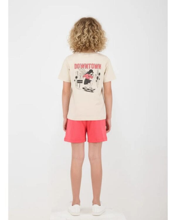 Παιδικό σετ μπεζ-κοραλί με σορτς Sk8ter girl - Image 2