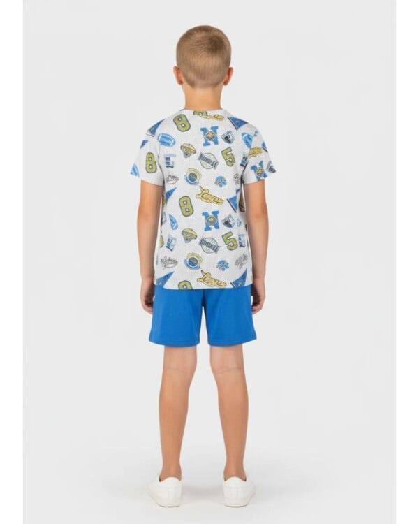 Παιδικό σετ λευκό-μπλε με σορτς Badges - Image 2