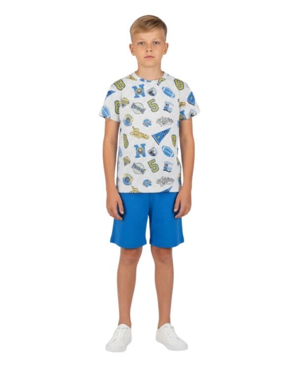 Παιδικό σετ λευκό-μπλε με σορτς Badges