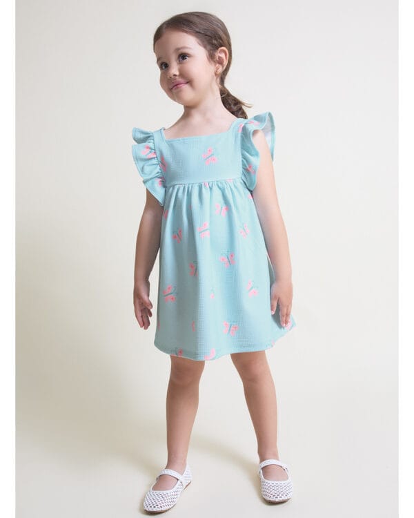 Παιδικό φόρεμα aqua με πεταλούδες - Image 2