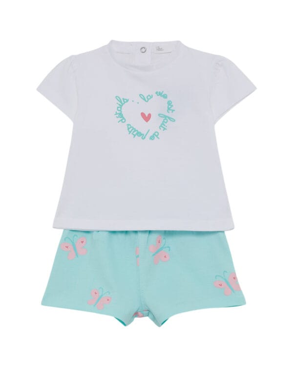 Παιδικό σετ λευκό-aqua με σορτς Πεταλούδες