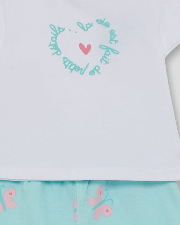 Παιδικό σετ λευκό-aqua με σορτς Πεταλούδες - Image 2
