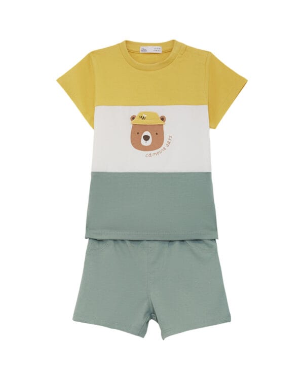 Παιδικό σετ λευκό-φυστικί με σορτς Αρκουδάκι