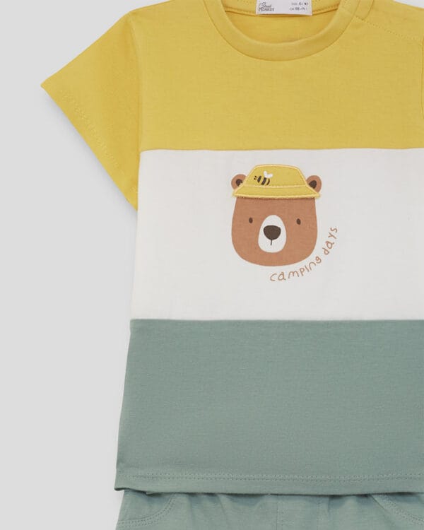 Παιδικό σετ λευκό-φυστικί με σορτς Αρκουδάκι - Image 2