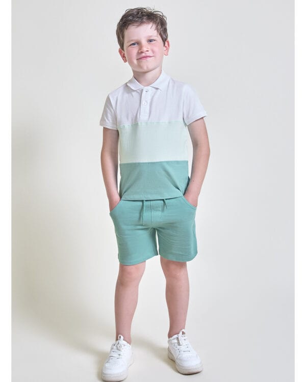 Παιδικό σετ λευκό-βεραμάν με σορτς - Image 2