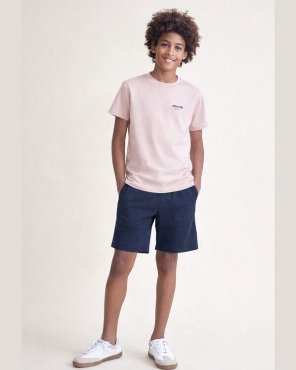Παιδικό σετ ροζ-μπλε σκούρο με σορτς - Image 3